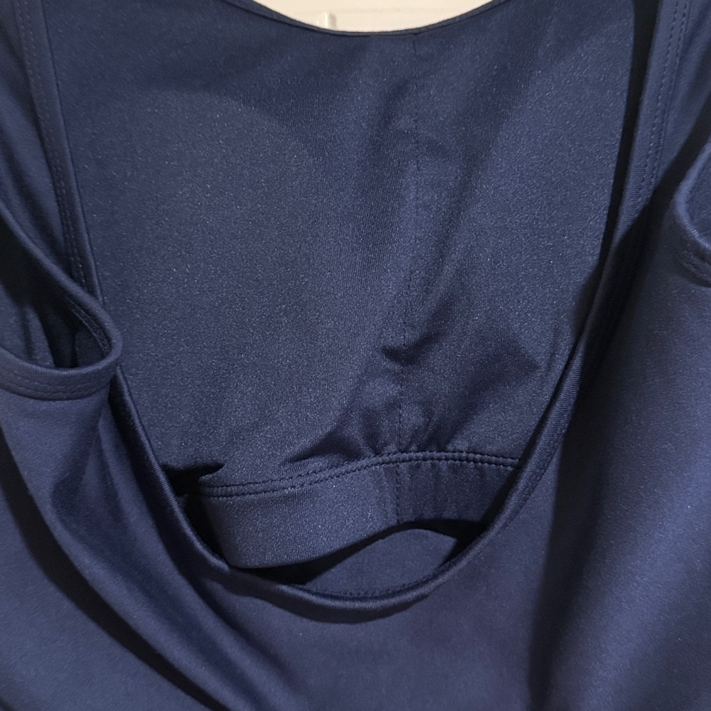 Marika Navy Lined Cropped Tank Workout Top with Silver Foil Stripe Detail - Picture 4 of 6